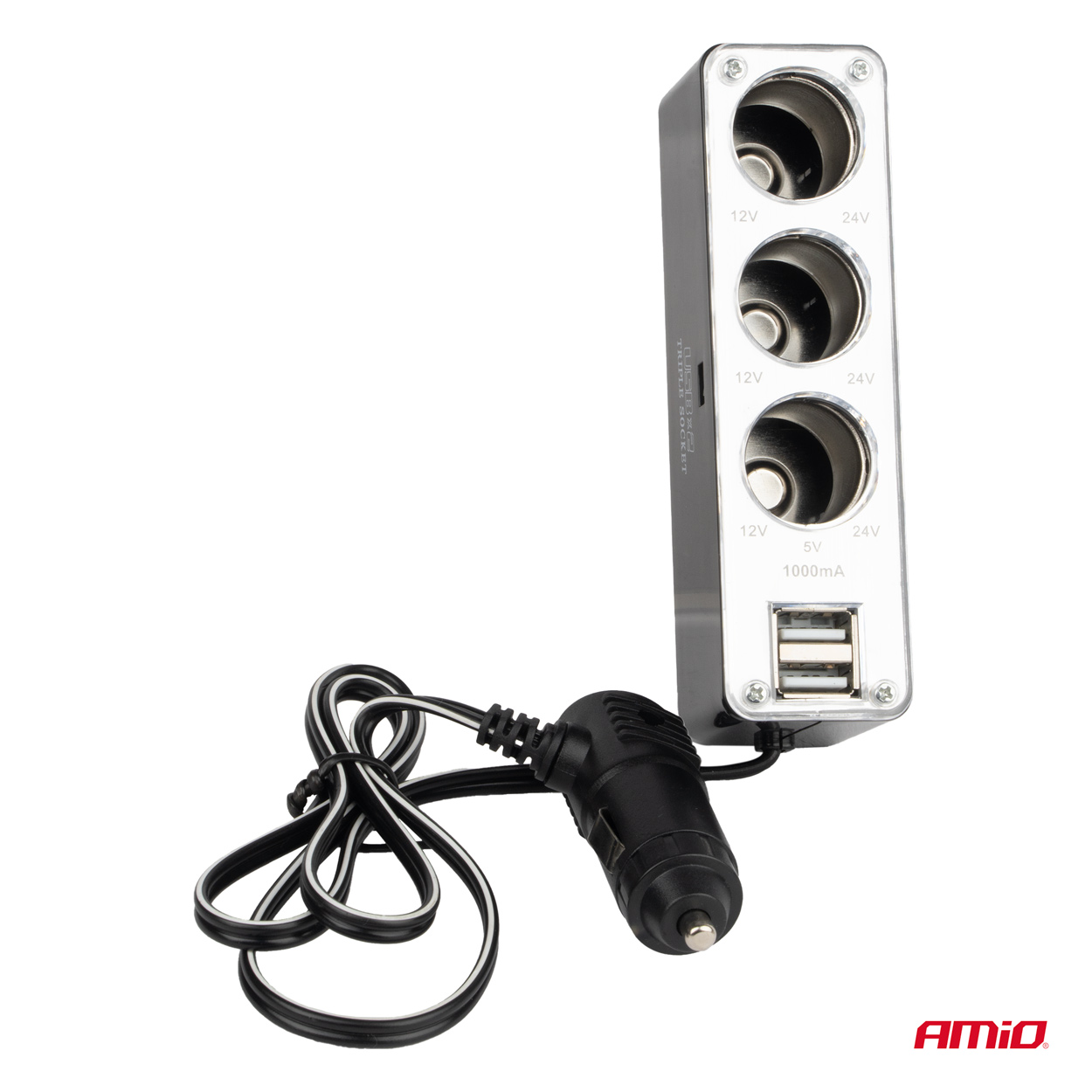 Rozgałęźnik rozgałęziacz zapalniczki SOC3 3+1 USB AMIO-01706