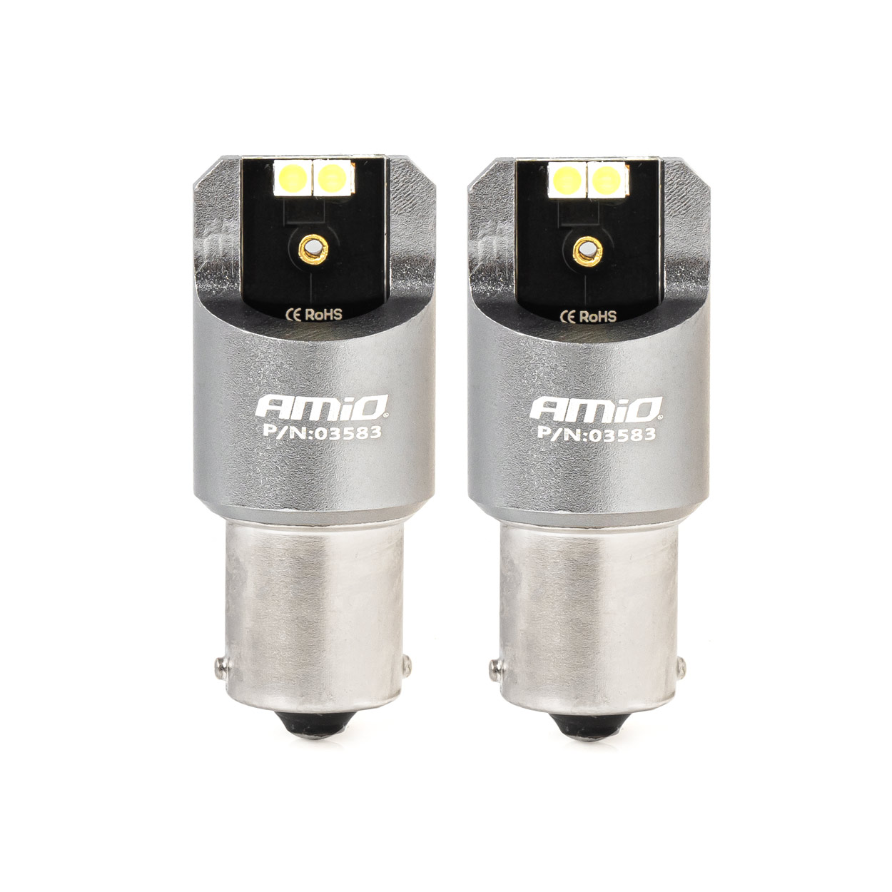 Żarówki LED CANBUS seria PRO BA15S P21W 4x3030 SMD białe 12V 24V AMIO-03583