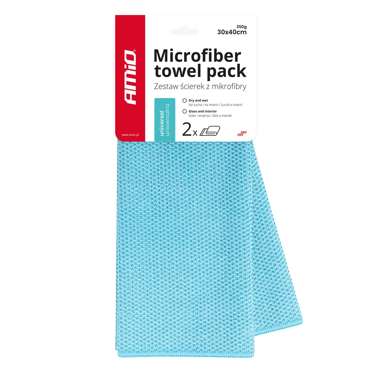 Mikrofibra ściereczka uniwersalna na sucho i mokro 30x40 cm 350g 2 szt. AMIO-037