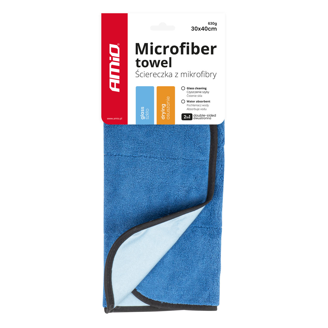 Mikrofibra do mycia czyszczenia szyb i osuszania samochodu 2w1 30x40 cm AMIO-037
