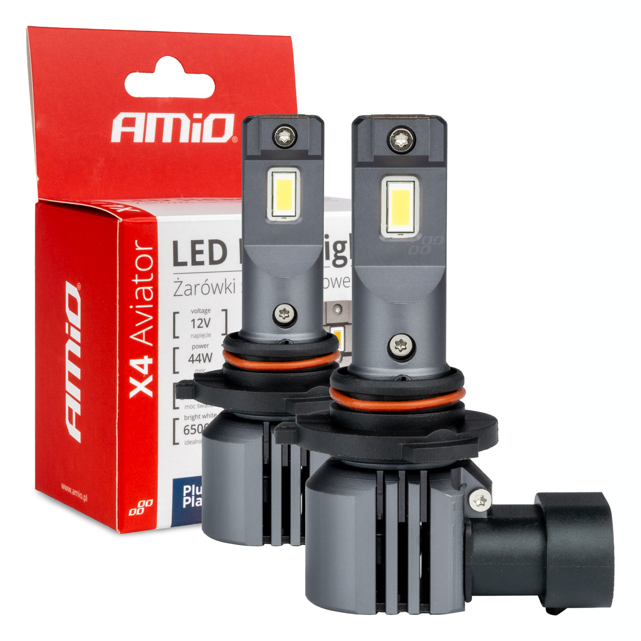 Żarówki samochodowe LED seria X4 Aviator HB3/HIR1 9011/H10 6500K Canbus AMIO-037