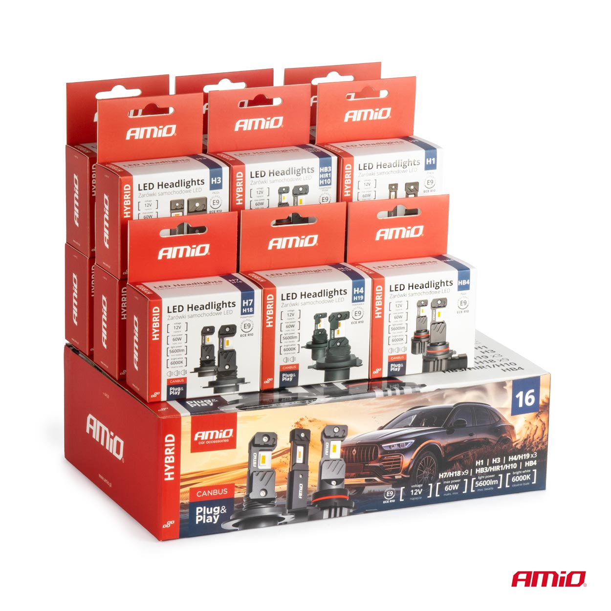 Żarówki samochodowe LED seria HYBRID H1 H3 H4 H7 HB3 HB4 6000K Canbus 16 kpl. AM