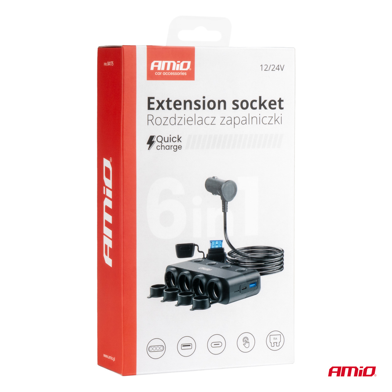 Rozdzielacz rozgałęźnik gniazda zapalniczki PD30W QC3.0 12/24V max 216W AMIO-041