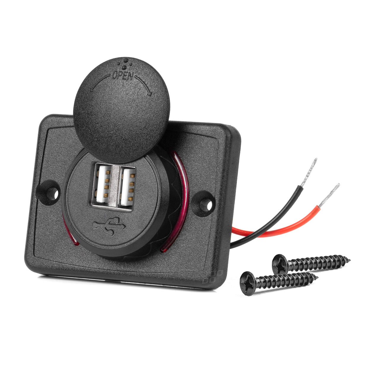 Ładowarka samochodowa z gniazdami USB wodoodporna kwadratowa 2x USB 12V 24V AMIO