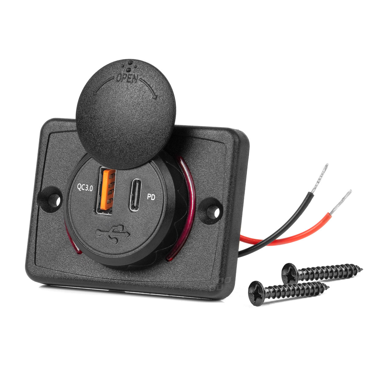 Ładowarka samochodowa z gniazdami USB wodoodporna kwadratowa USB + USB-C QC3.0 1