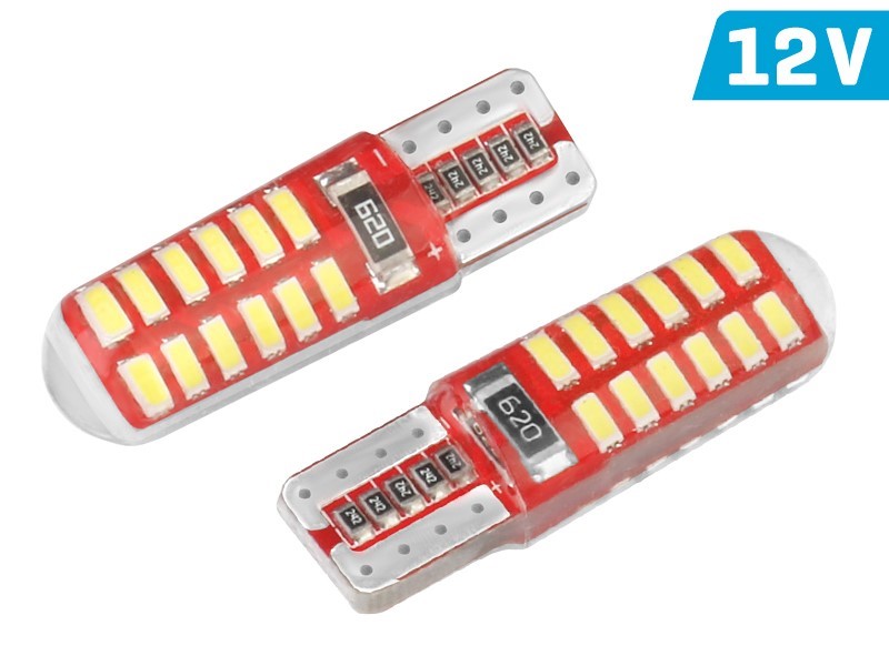 Żarówka VISION W5W (T10) 12V 24x 3014 SMD LED, CANBUS, silikonowa oprawka, biała