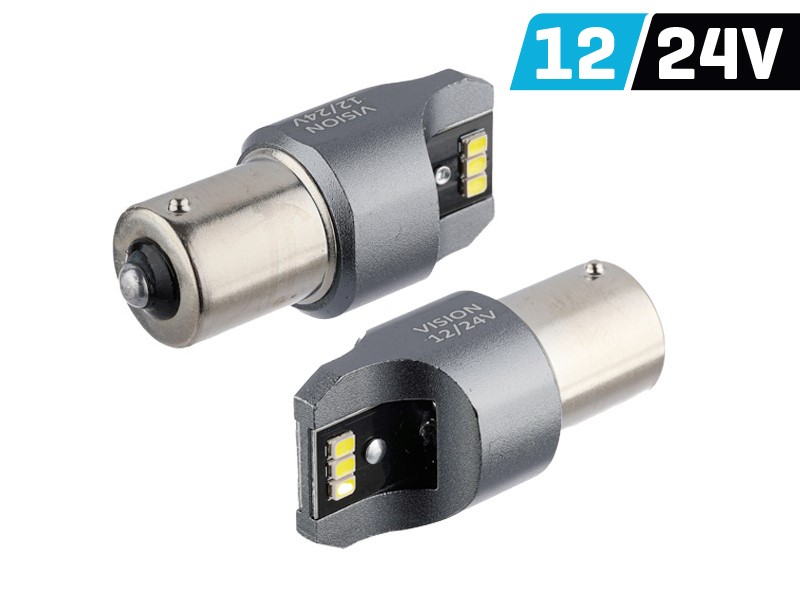 Żarówka VISION P21W BA15s 12/24V 6x 3020 SMD LED, nonpolar, CANBUS, biała. 2 szt