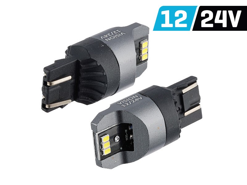 Żarówka VISION W21/5W (T20q) 12/24V 6x 3020 SMD LED, nonpolar, CANBUS, biała, 2 