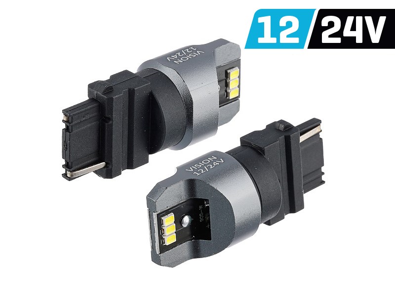 Żarówka VISION P27W (T25) 12/24V 6x 3020 SMD LED, nonpolar, CANBUS, biała, 2 szt