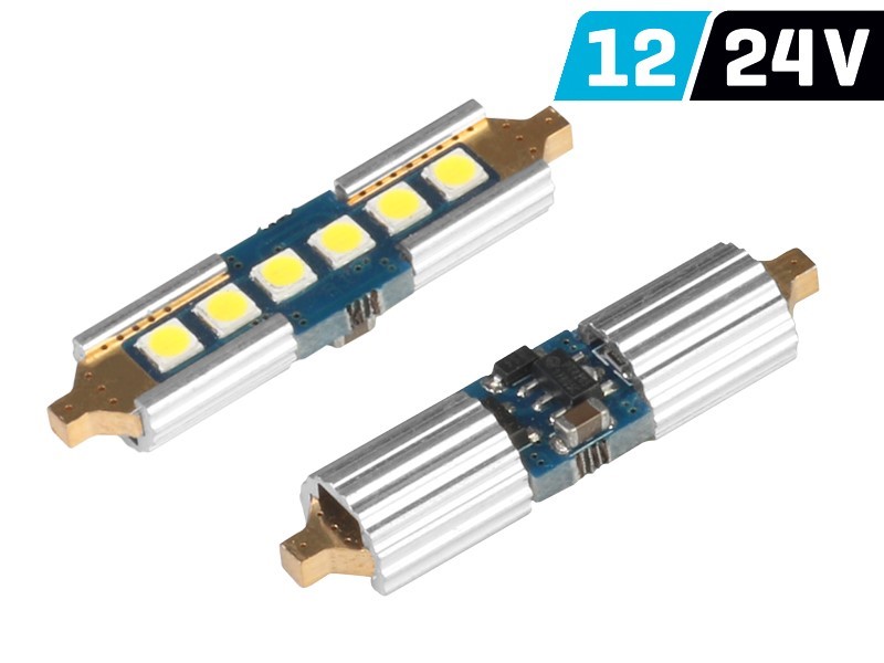 Żarówka VISION Festoon SV8.5 39mm 12/24V 6x 3030 SMD LED, nonpolar, CANBUS, biał