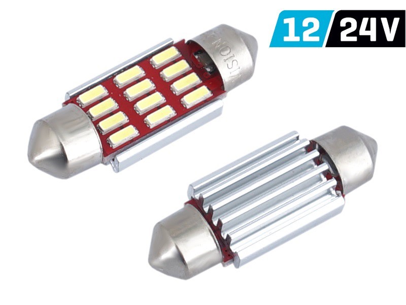 Żarówka VISION Festoon SV8.5 36mm 12/24V 12x 4014 SMD LED, CANBUS, biała, 2 szt.