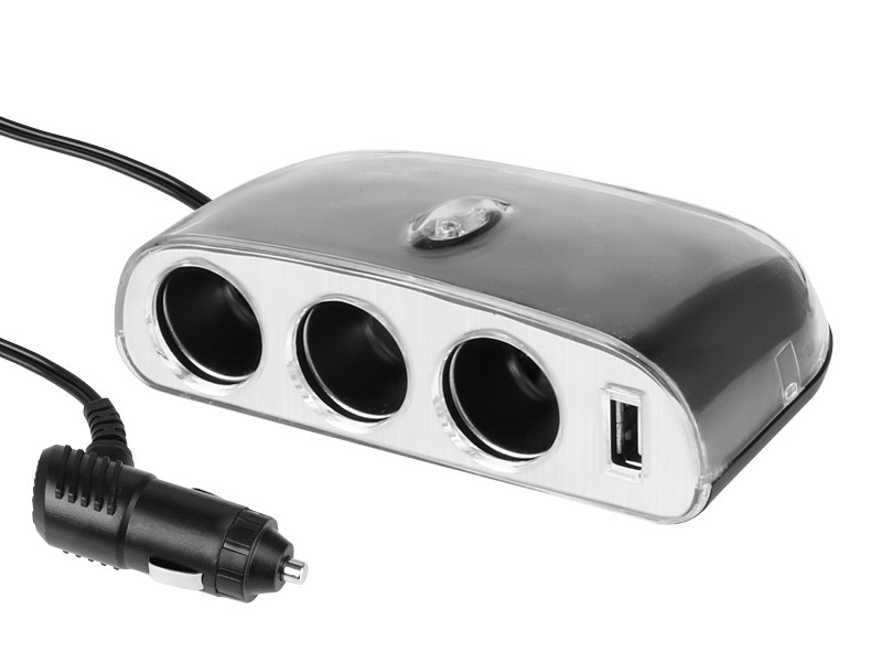Rozgałęziacz zapalniczki potrójny 12/24V z USB 1000 mA