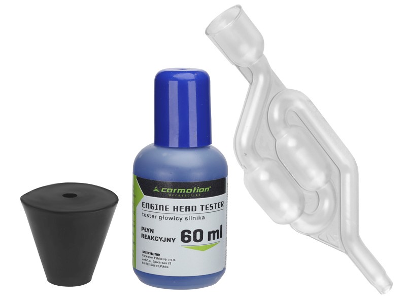 Tester szczelności uszczelki głowicy CO2 + płyn reakcyjny 60 ml + adapter 25-55 