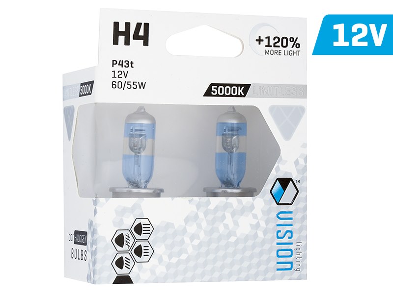 Żarówki VISION limitless white H4 12V 60/55W P43t U E4 +120%, 2 szt.
