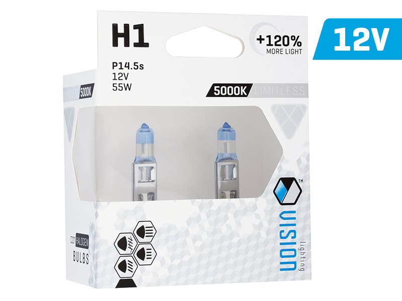 Żarówki VISION limitless white H1 12V 55W P14,5s U E4 +120%, 2 szt.