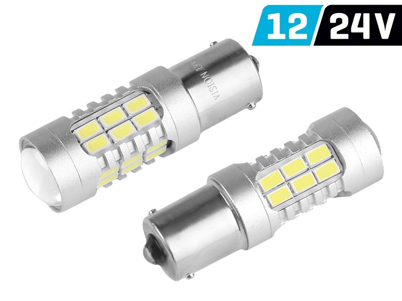 Żarówka VISION P21W BA15s 12/24V 27x 5730 SMD LED, z soczewką, CANBUS, biała, 2 