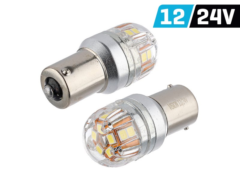 Żarówka VISION P21W BA15s 12/24V 15x 2835 SMD OSRAM Chip, CANBUS, biała, 2 szt.