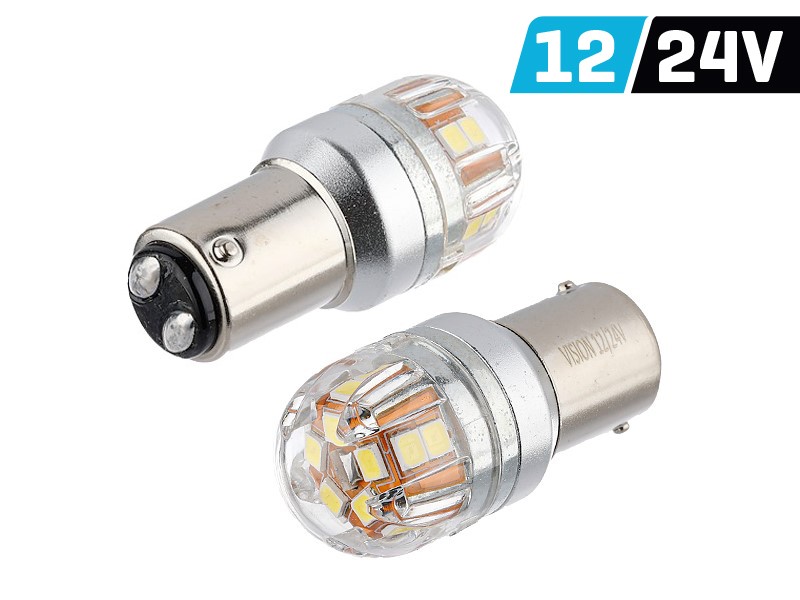 Żarówka VISION P21/5W BAY15d 12/24V 15x 2835 SMD OSRAM Chip, CANBUS, biała, 2 sz