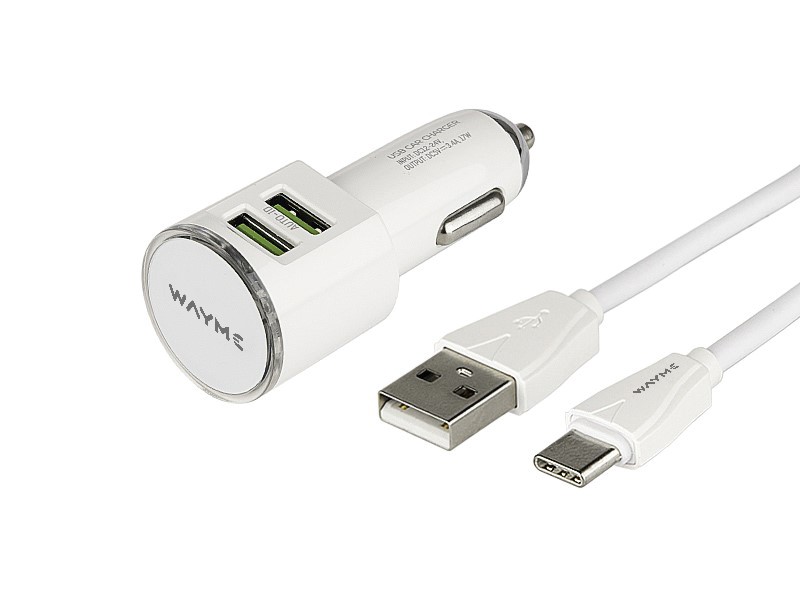 WAYME Ładowarka 12/24V 2x USB 3.4A + kabel z wtyczką USB-C