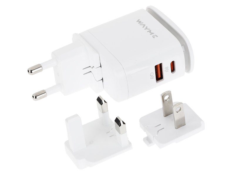 WAYME Ładowarka sieciowa 25W USB-C PD + QC3.0 z dotykową lampką LED + adaptery -