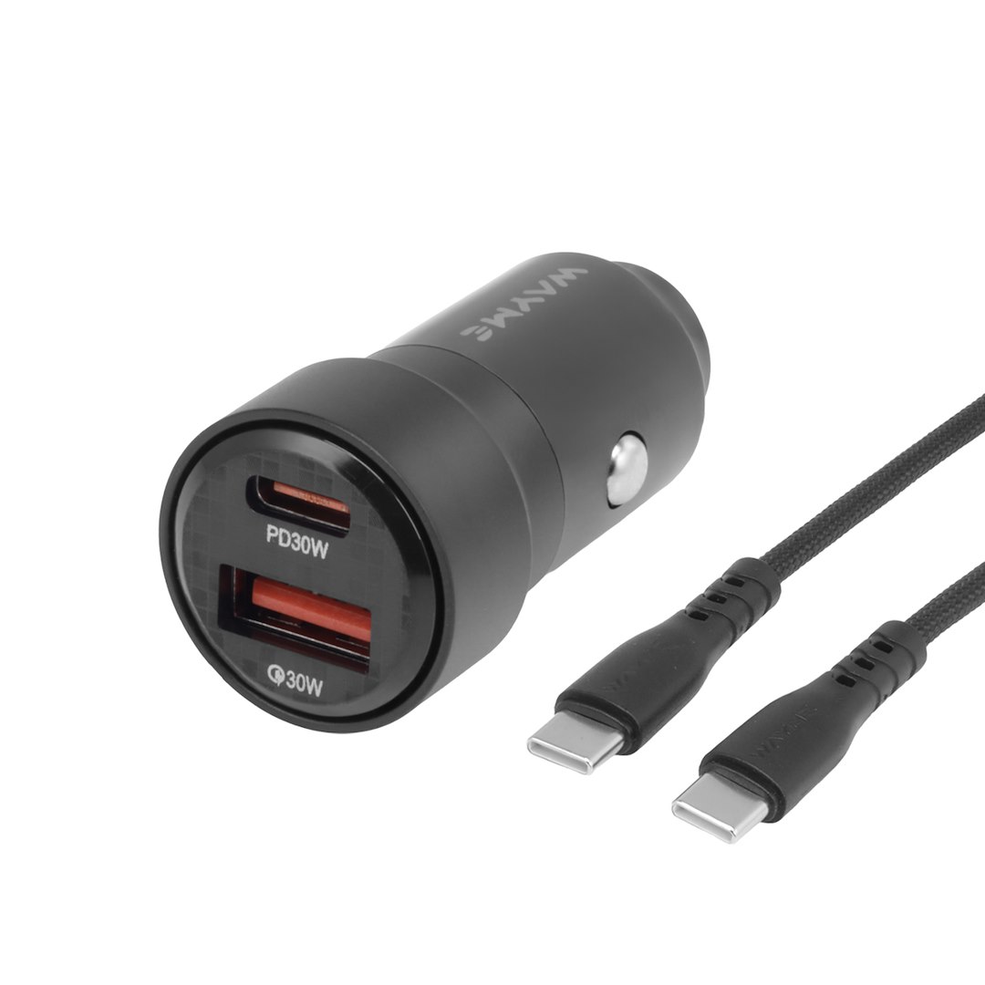 WAYME Ładowarka 12/24V, USB 30W + USB-C PD 30W + kabel USB-C > USB-C 100 cm, max