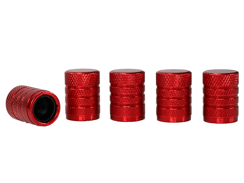 Nakrętki na wentyle, aluminiowe z gwintowanym wkładem z tworzywa, 5 szt., czerwo
