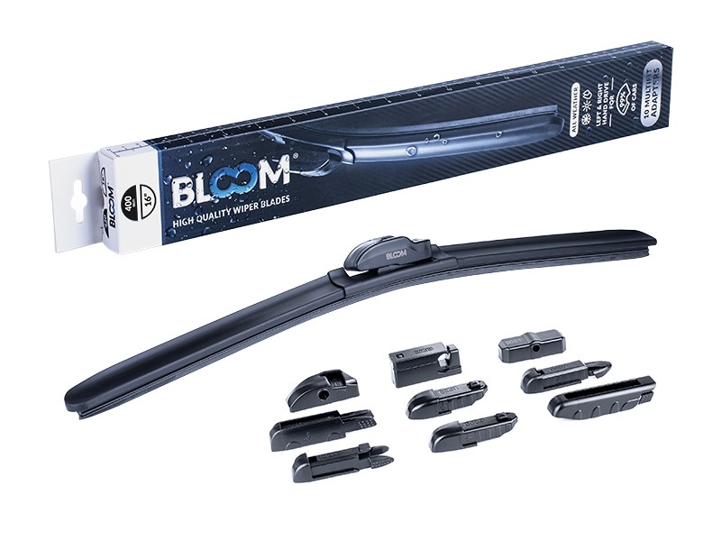 Pióro wycieraczki BLOOM M10 400 mm / 16" bezszkieletowe, 10 adapterów