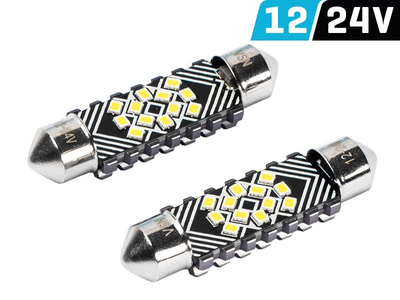 Żarówka VISION Festoon SV8.5 41 mm 12/24V 12x 2016 SMD LED, CANBUS, biała, 2 szt