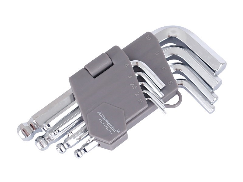 Klucze imbusowe kuliste, 130 mm, rozmiary 1,5 - 10 mm, 9 szt.