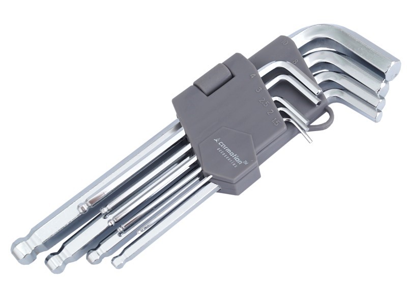 Klucze imbusowe kuliste, 180 mm, rozmiary 1,5 - 10 mm, 9 szt.
