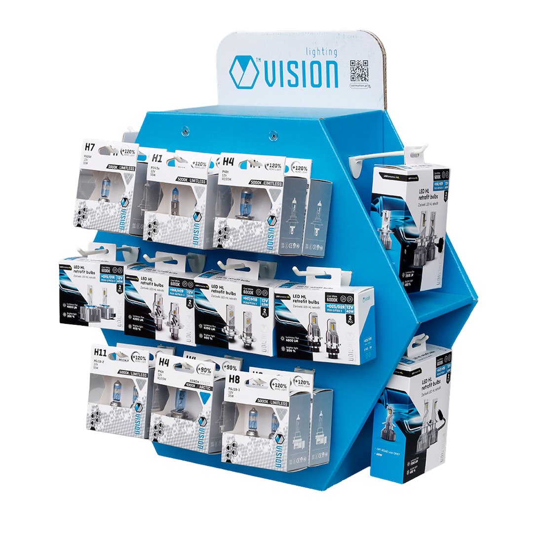 Pakiet 16 żarówek VISION + ekspozytor tekturowy 14 haków